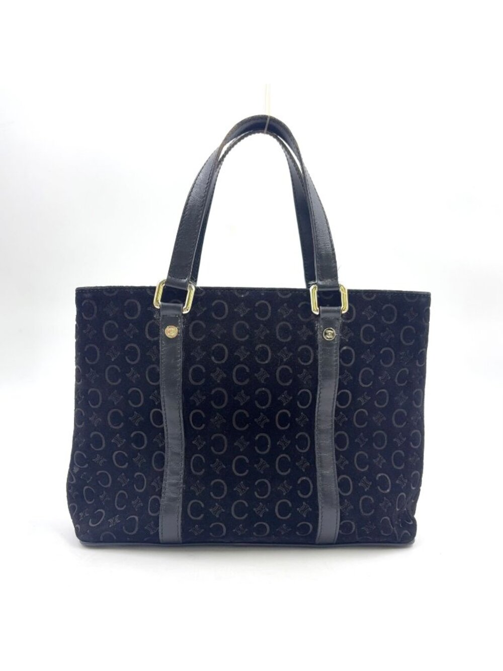 Celine C Macadam Leather Suede Black Handbag Silver